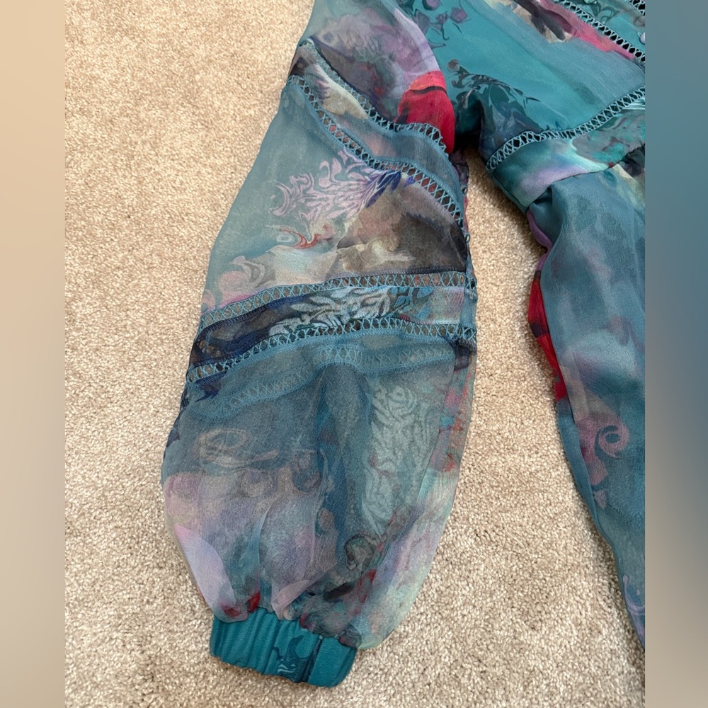 Cynthia Rowley Teal Watercolor Organza Mini Dress - size Small - PRISTINE - Picture 6 of 15